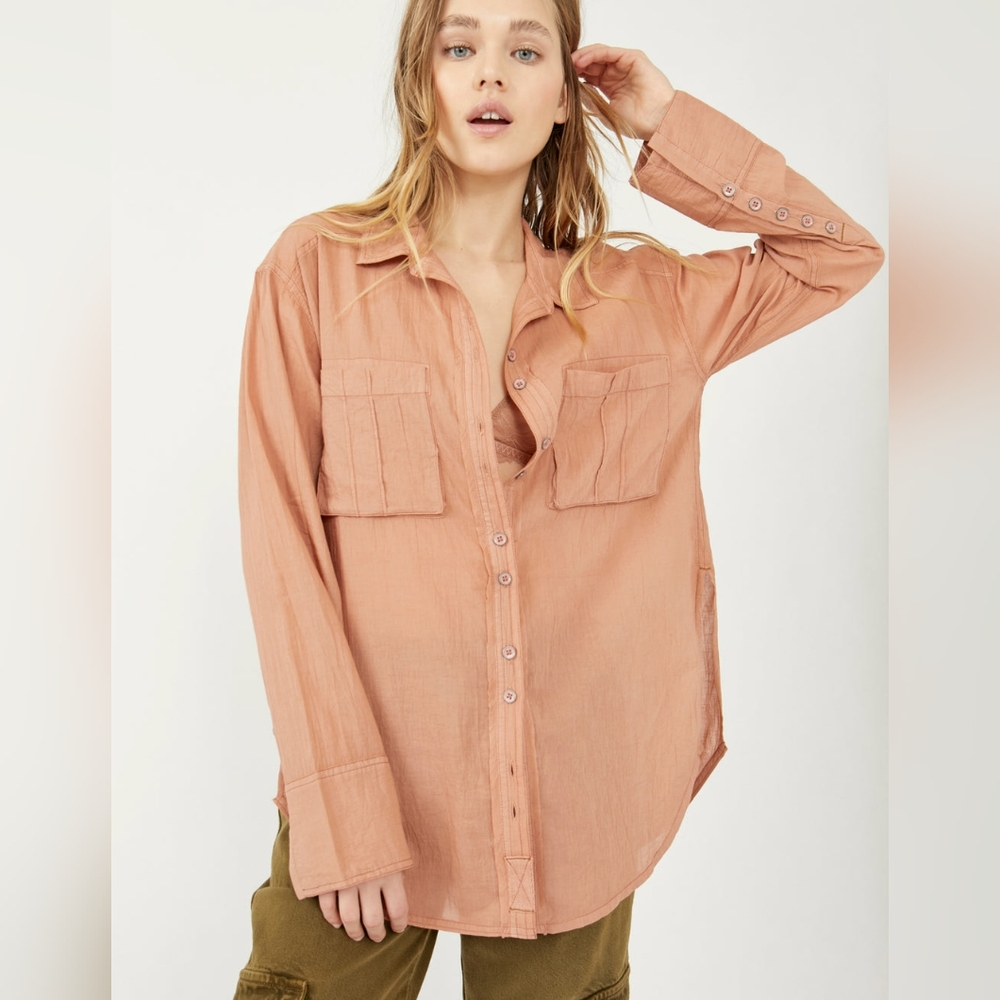 NWT Free People We the Free Sheer Luck Lightweight Cotton Top in Wood Chimes